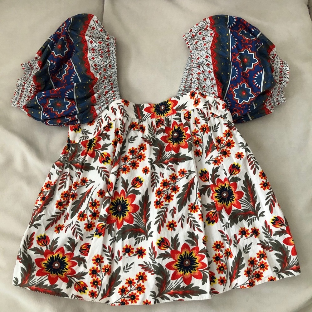 Joie Cleona Pouf Sleeve Floral Print Cotton Top